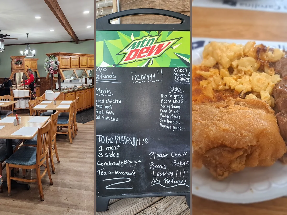 Comfort food served with dessert and tea