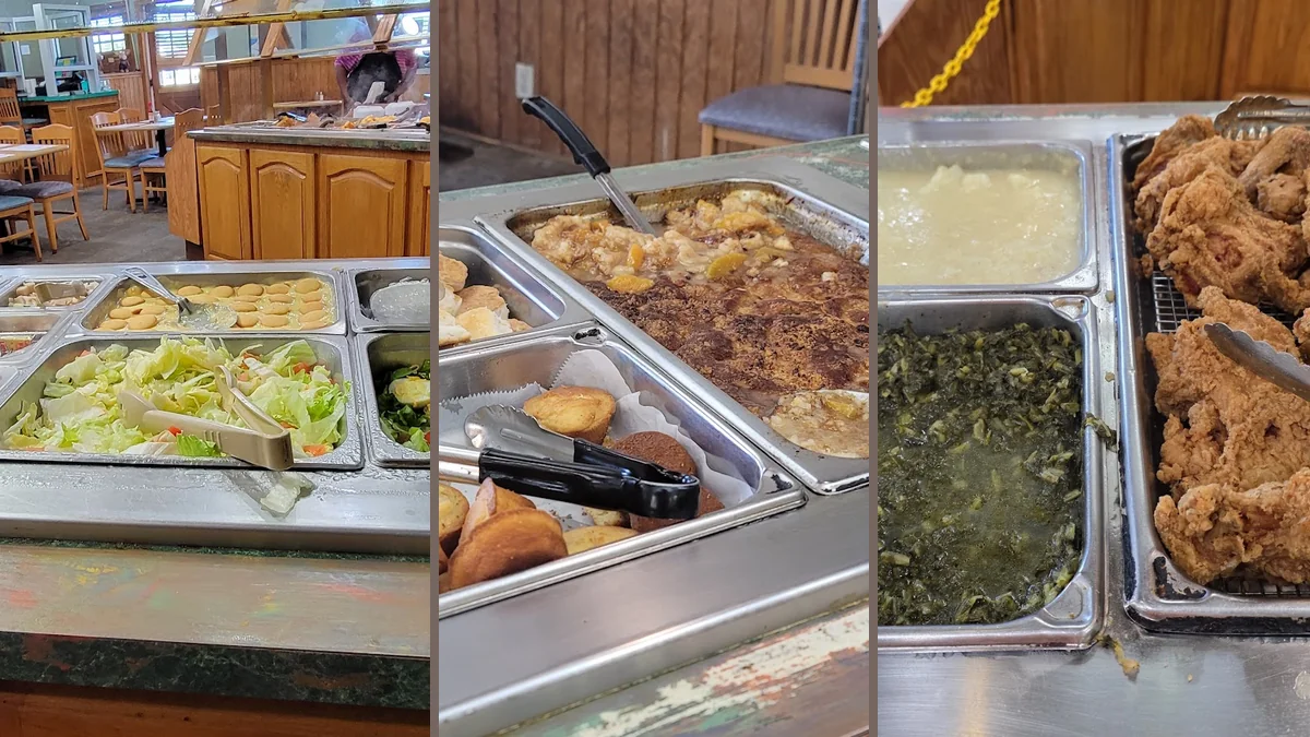 Lunch plates beside a salad bar